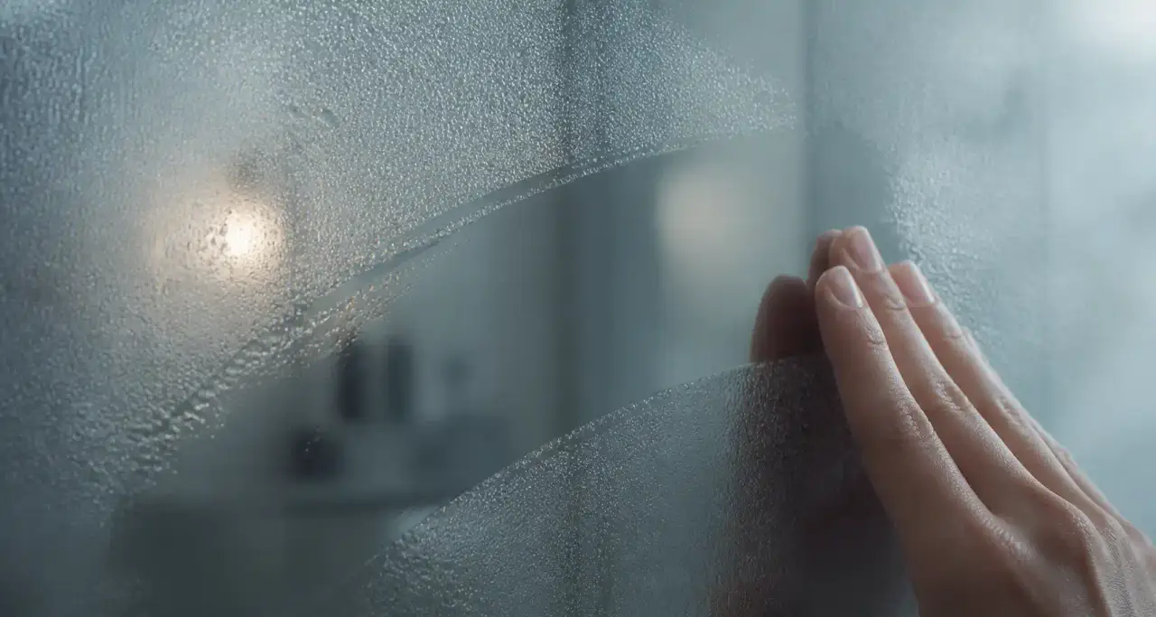 Buée sur un miroir après un soin vapeur, trace humide qui s'efface