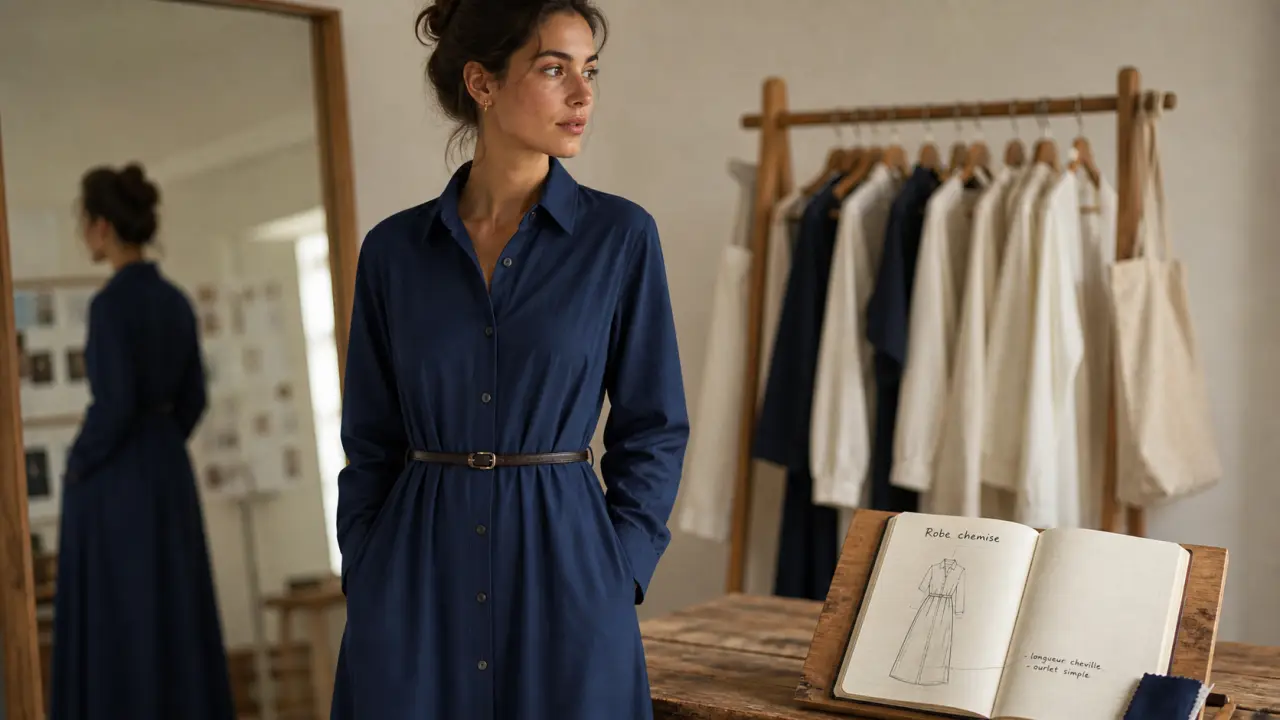 Chemisier robe longue : robe chemise longue en popeline coton