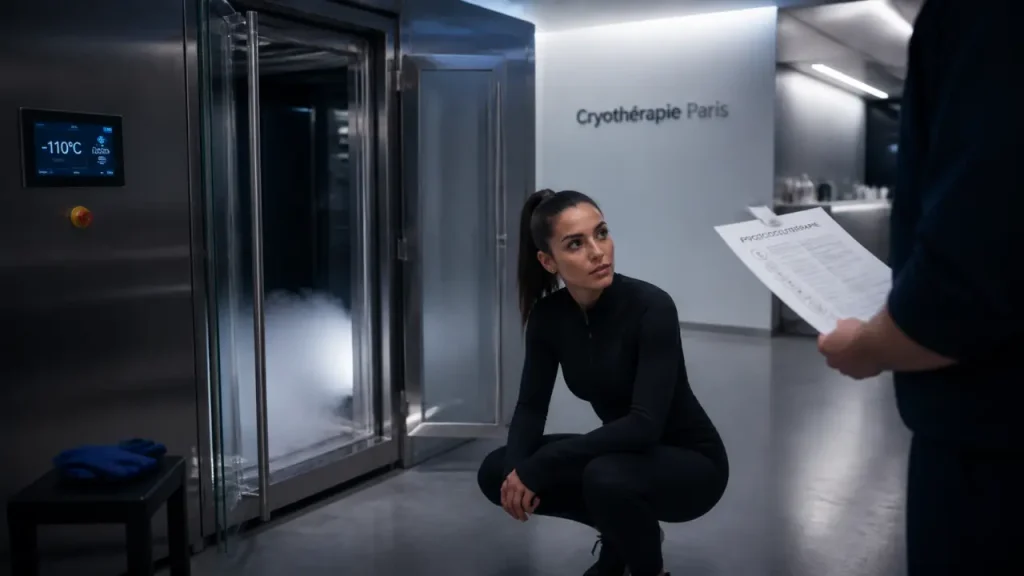 Cabine de cryotherapie paris, corps entier, porte entrouverte