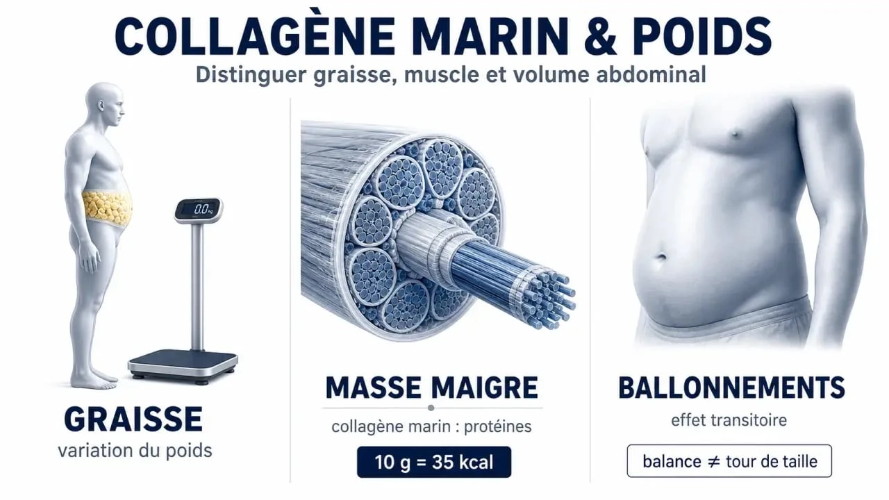 Le collagène marin fait grossir ? Schéma sur graisse, masse musculaire et ballonnements