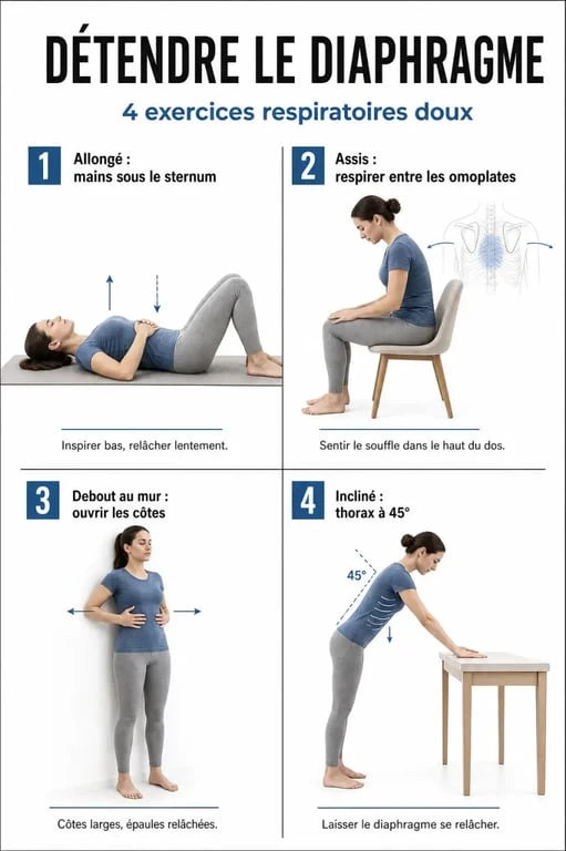 Comment detendre diaphragme avec quatre exercices de respiration illustrés
