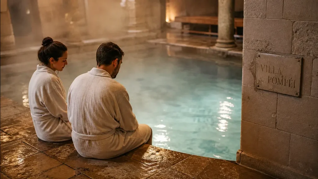 Les thermes Amnéville, espace Villa Pompéi : bassin chaud fumant.