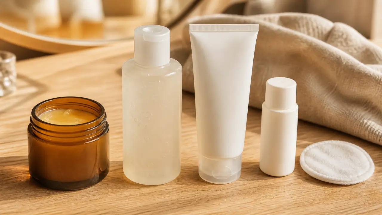 Routine coréenne double nettoyage débutant : huile, nettoyant aqueux, crème