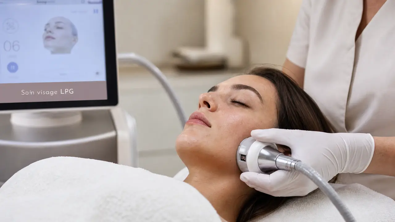 Soin visage lpg : praticienne place une tête d’endermologie pour l’ovale