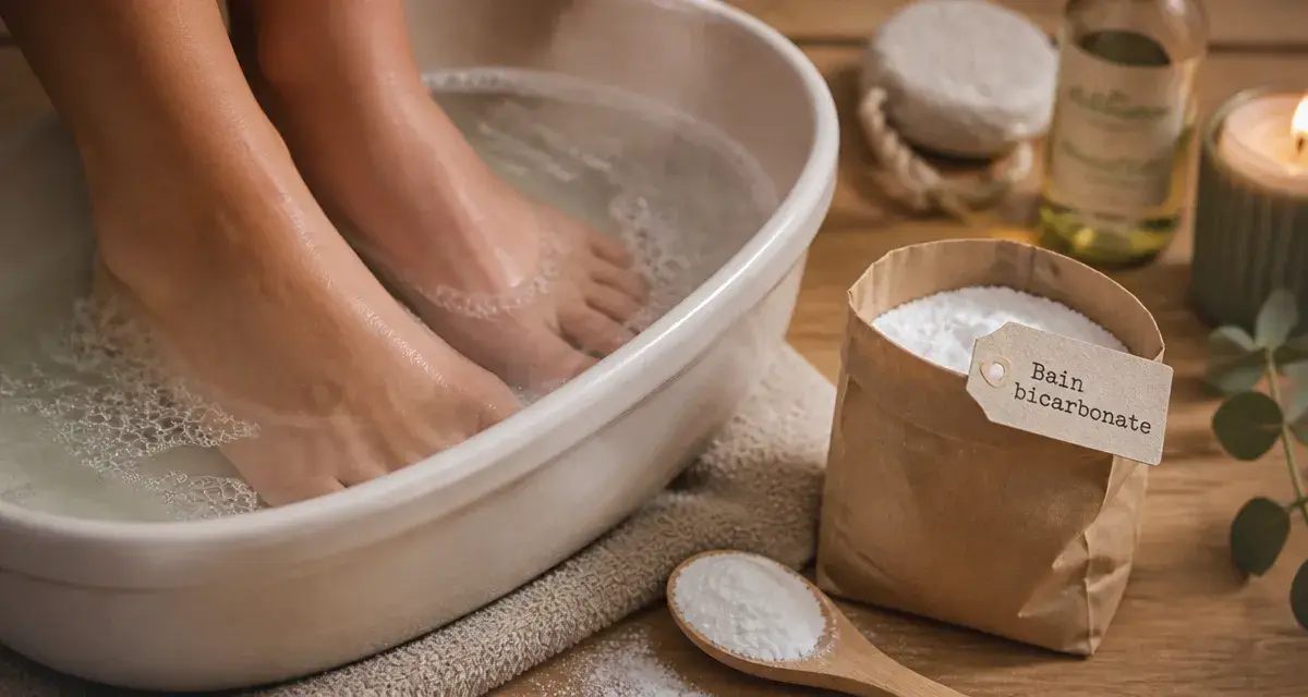 bain pied bicarbonate tiède 32°C pour 20 minutes