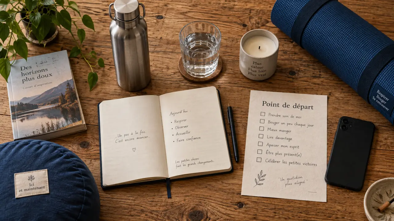Bien-être holistique : routine corps esprit au quotidien, eau et carnet