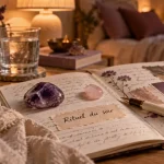 Bien-être par les pierres : rituel du soir avec améthyste et quartz rose sur carnet