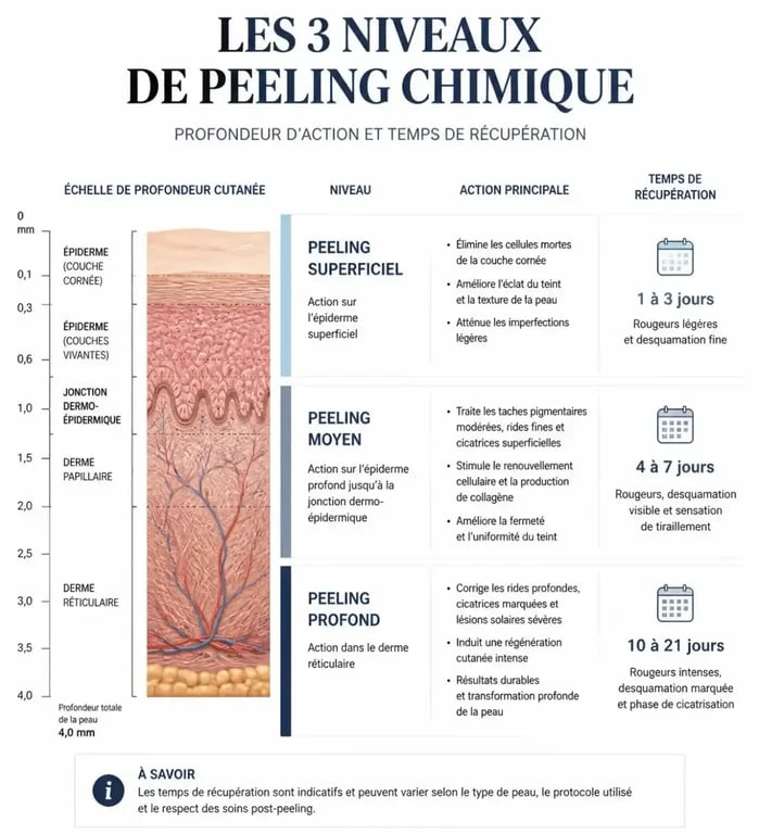 Infographie comparative des profondeurs de peeling avant apres