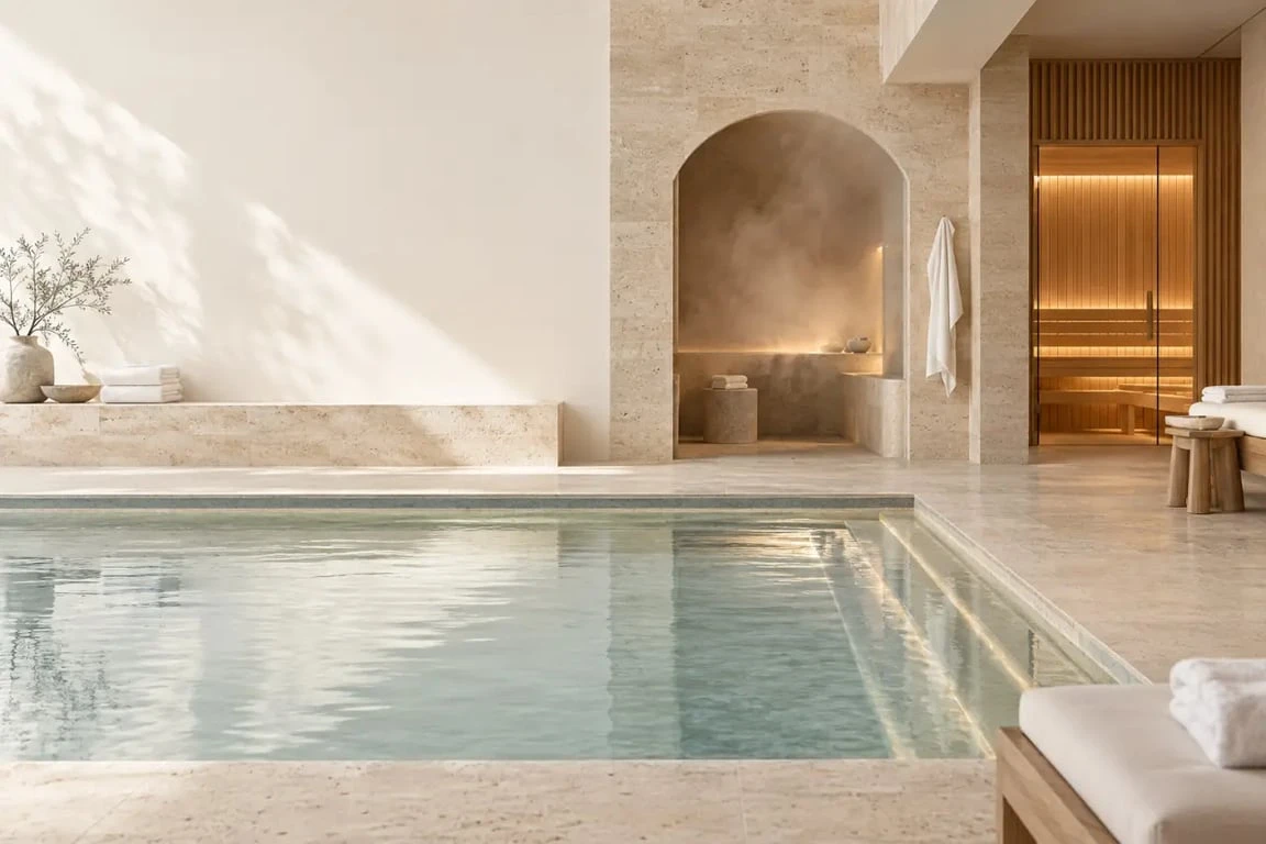 Espace spa Arômes et Bien Être avec piscine intérieure, hammam et sauna