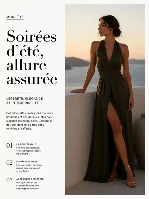 Tenue légère femme pour une soirée d’été avec robe longue fendue