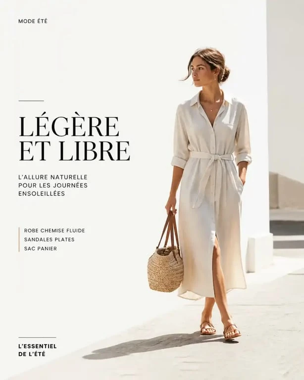 Tenue légère femme en ville avec robe chemise fluide et sandales