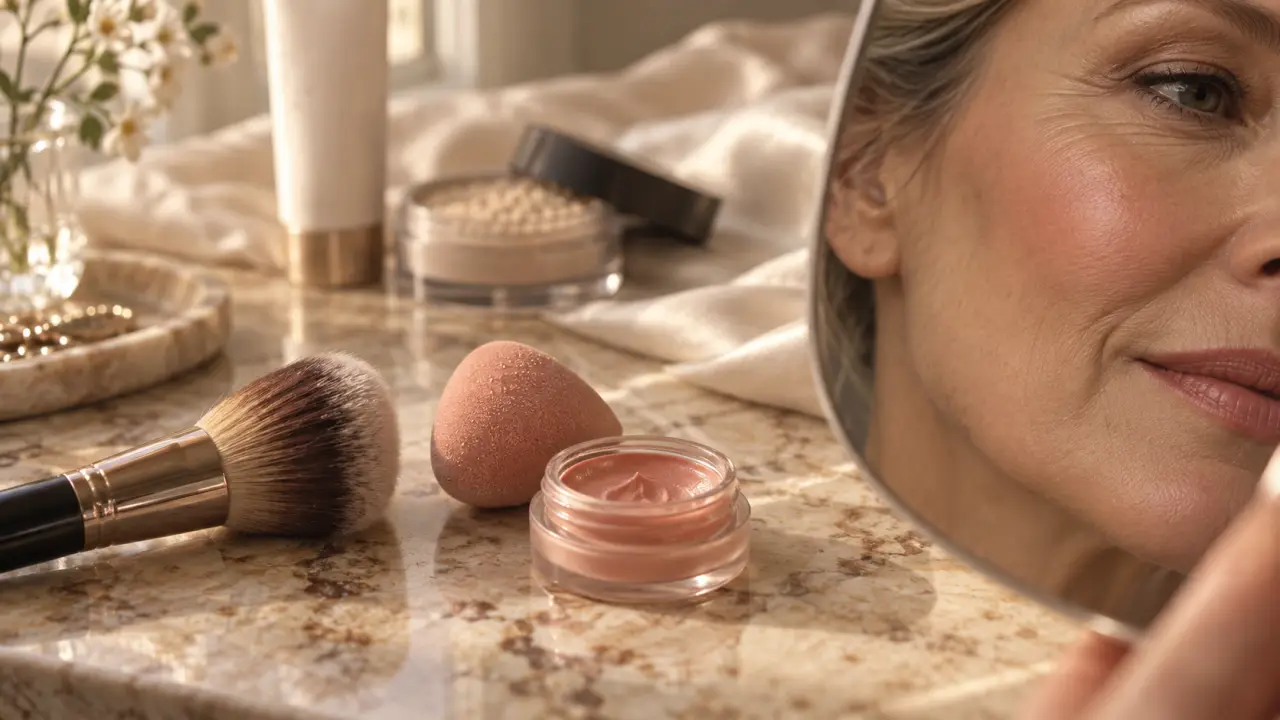 Maquillage pour peau mature : finition satinée lumineuse, blush crème léger