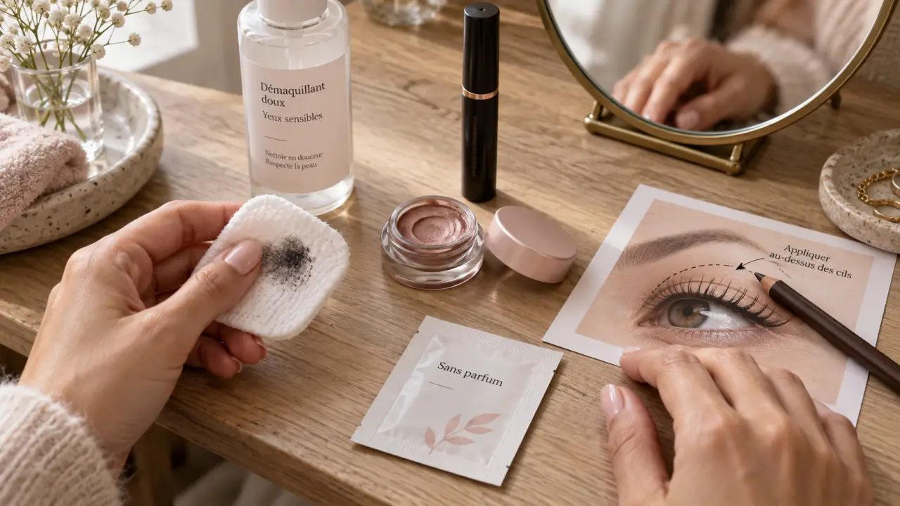 Maquillage yeux allergiques : démaquillage doux sans parfum, gros plan coton