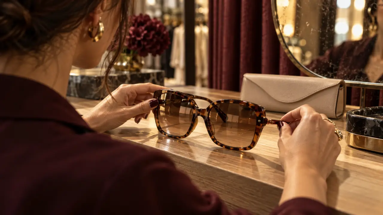 Mode lunettes femme 2026 : lunettes oversize écaille sur comptoir