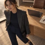 Tenue chic femme : blazer gris anthracite et pantalon marine