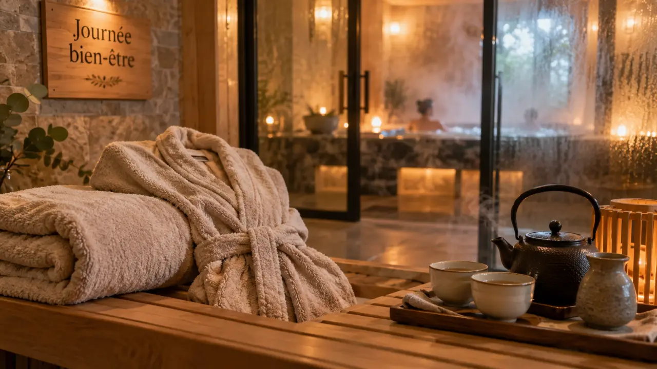 Journée bien être : serviette, peignoir et espace spa