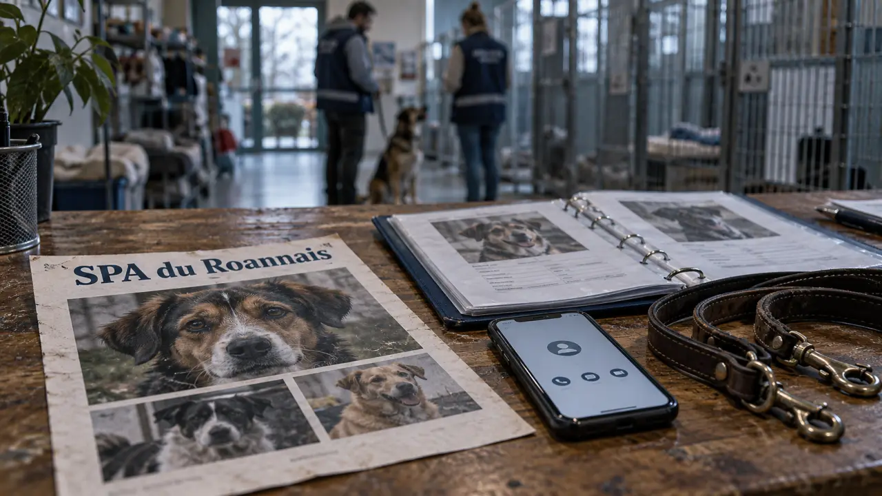 Photo spa roanne : affiche “SPA du Roannais” et dossier d’adoption chiens